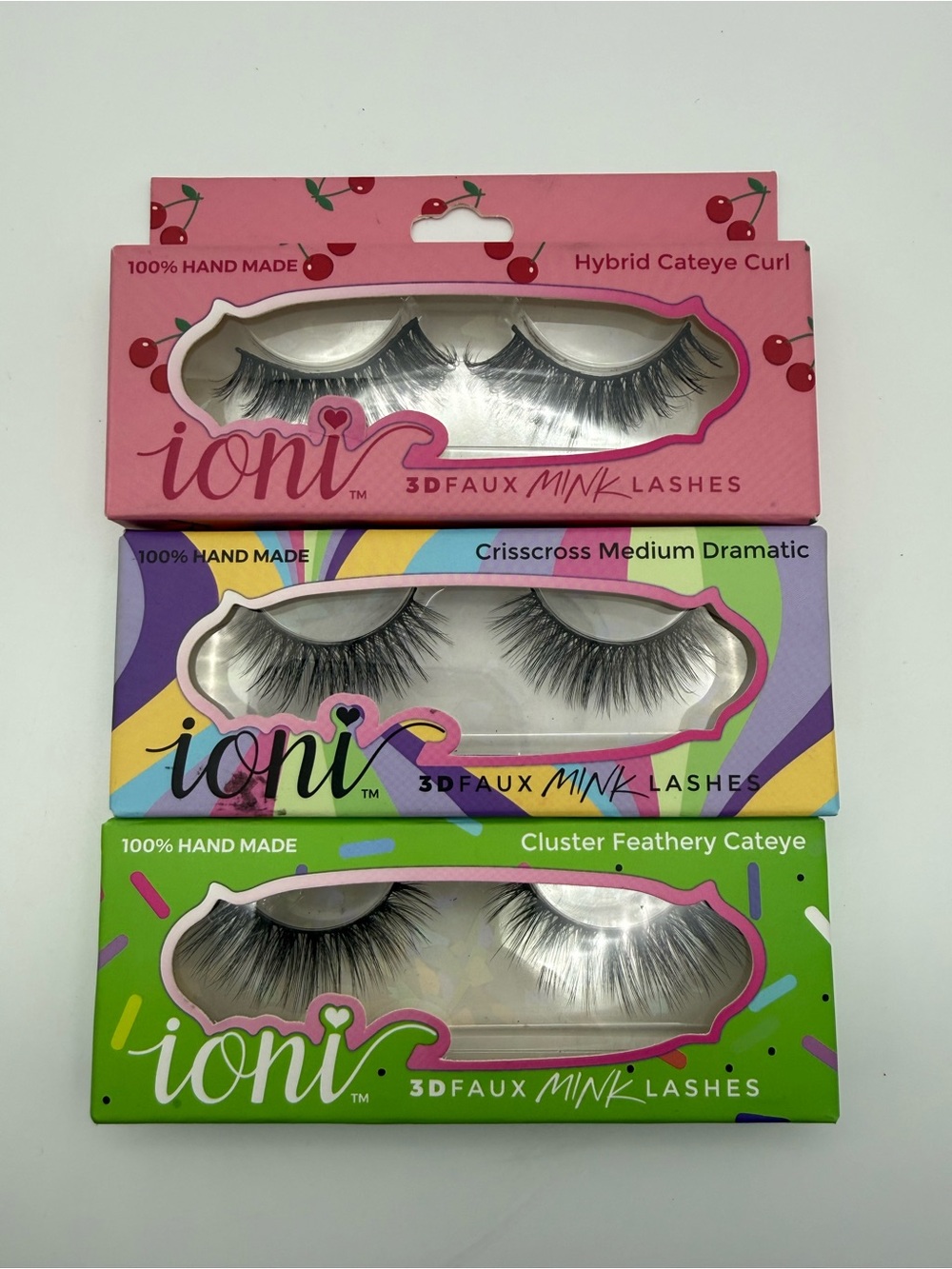 ioni 3D Faux Mink Lashes - Assorted Styles (Pink, Purple, Green Bundle